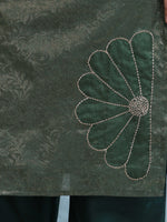 Load image into Gallery viewer, Green fabric with a floral embroidery design on a dark background