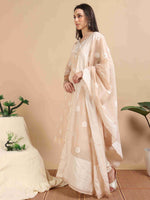 Load image into Gallery viewer, Light Orange Chanderi Handloom woven A-Line Kurti, Pant and Dupatta Set