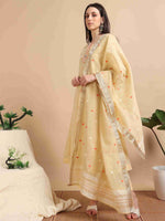 Load image into Gallery viewer, Yellow Tissue Silk Handloom Woven A-Line Kurti, Pant and Dupatta Set