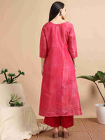 Load image into Gallery viewer, Rose Pink Tissue Shimmer Digital Printed Hand work A-line Kurti, Pant and Printed dupatta Set