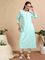 Load image into Gallery viewer, Mint Green Rayon Embroidered A-Line Kurti
