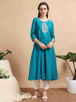 Load image into Gallery viewer, Teal Berlin Embroidered Anarkali Kurti