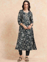 Load image into Gallery viewer, Dark Green Vatican Shimmer Floral Printed Anarkali Kurta, Solid Pants & Printed Dupatta Set