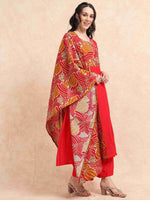 Load image into Gallery viewer, Red Vetican Silk Solid Hand work A-line Kurti, Pant and Dupatta Set