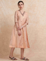 Load image into Gallery viewer, Peach Tissue Silk Fancy Embroidered Anarkali Kurti