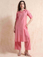 Load image into Gallery viewer, Pink Button-Down Vetican Kurta And Wide-Leg Pant Co-ord Set