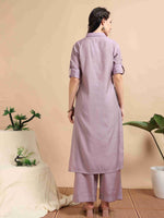 Load image into Gallery viewer, Lavender Button-Down Vetican Kurta And Wide-Leg Pant Co-ord Set