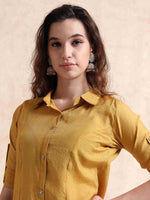 Load image into Gallery viewer, Mustard Button-Down Vetican Kurta And Wide-Leg Pant Co-ord Set