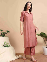 Load image into Gallery viewer, Peach Button-Down Vetican Kurta And Wide-Leg Pant Co-ord Set