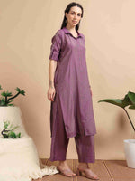 Load image into Gallery viewer, Purple Button-Down Vetican Kurta And Wide-Leg Pant Co-ord Set
