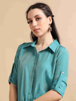 Load image into Gallery viewer, Teal Button-Down Vetican Kurta And Wide-Leg Pant Co-ord Set