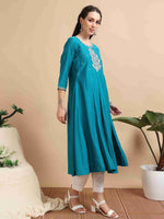 Load image into Gallery viewer, Teal Berlin Embroidered Anarkali Kurti