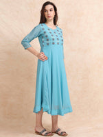 Load image into Gallery viewer, Light Blue Poly Shimmer Embroidered Solid Flared Kurti