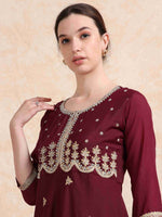 Load image into Gallery viewer, Beige Berlin Embroidered Anarkali Kurti