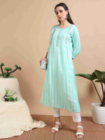 Load image into Gallery viewer, Mint Green Rayon Embroidered A-Line Kurti