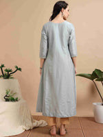 Load image into Gallery viewer, Grey Solid Cherry Silk with Embroidery Flair Kurti
