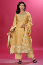 Load image into Gallery viewer, Mustard Aura Handloom Chanderi Jamdani Silk A-Line Kurta Set