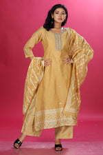 Load image into Gallery viewer, Mustard Aura Handloom Chanderi Jamdani Silk A-Line Kurta Set
