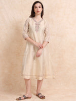 Load image into Gallery viewer, Cream Tissue Silk Fancy Embroidered Anarkali Kurti