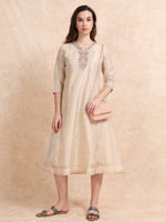 Load image into Gallery viewer, Cream Tissue Silk Fancy Embroidered Anarkali Kurti