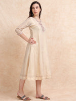 Load image into Gallery viewer, Cream Tissue Silk Fancy Embroidered Anarkali Kurti