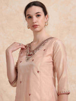 Load image into Gallery viewer, Peach Tissue Silk Fancy Embroidered Anarkali Kurti