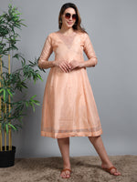 Load image into Gallery viewer, Peach Tissue Silk Fancy Embroidered Anarkali Kurti