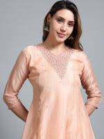 Load image into Gallery viewer, Peach Tissue Silk Fancy Embroidered Anarkali Kurti