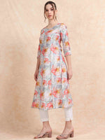 Load image into Gallery viewer, Red Floral Digital Print with Lace work A-line Kurti