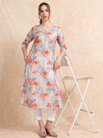 Load image into Gallery viewer, Red Floral Digital Print with Lace work A-line Kurti