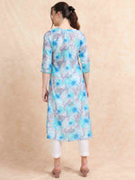 Load image into Gallery viewer, Blue Floral Digital Print with Lace work A-line Kurti