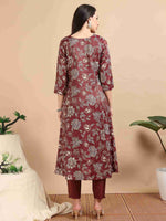 Load image into Gallery viewer, Maroon Vatican Shimmer Floral Printed Anarkali Kurta, Solid Pants & Printed Dupatta Set