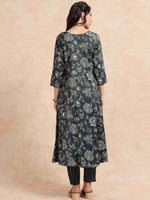 Load image into Gallery viewer, Dark Green Vatican Shimmer Floral Printed Anarkali Kurta, Solid Pants & Printed Dupatta Set