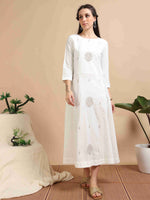 Load image into Gallery viewer, White Cherry Silk Solid Embroidered A-Line Kurti
