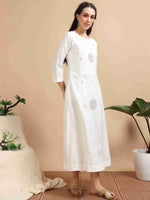 Load image into Gallery viewer, White Cherry Silk Solid Embroidered A-Line Kurti