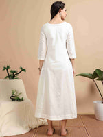 Load image into Gallery viewer, White Cherry Silk Solid Embroidered A-Line Kurti
