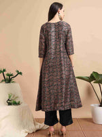 Load image into Gallery viewer, Black Digital Print Naps Silk Embroidered A-Line Kurti, Pants and Dupatta Set
