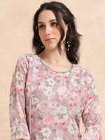 Load image into Gallery viewer, Lavender lychee Silk Floral Printed Flair Kurti, Pant and Printed Dupatta