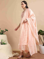 Load image into Gallery viewer, Peach Lychee Silk Floral Printed Anarkali Kurti, Pant and Designer Dupatta
