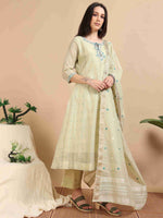 Load image into Gallery viewer, Pastel Green Tissue Silk Handloom Woven A-Line Kurti, Pant and Dupatta Set