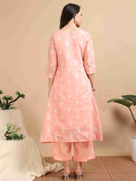 Load image into Gallery viewer, Peach Banarasi Chanderi Handloom woven A-Line Kurti, Pant and Dupatta Set