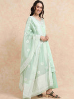 Load image into Gallery viewer, Mint Green Chanderi Handloom woven A-Line Kurti, Pant and Dupatta Set