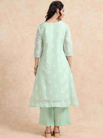 Load image into Gallery viewer, Mint Green Chanderi Handloom woven A-Line Kurti, Pant and Dupatta Set