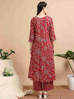 Load image into Gallery viewer, Red Fancy Cotton Floral Printed Anarkali Kurti,Pant and Dupatta Set