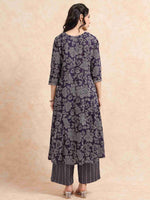 Load image into Gallery viewer, Indigo Fancy Cotton Floral Printed Anarkali Kurti,Pant and Dupatta Set