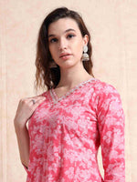 Load image into Gallery viewer, Pink Fancy Cotton Floral Printed Anarkali Kurti,Pant and Dupatta Set