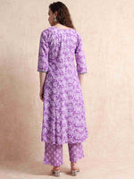 Load image into Gallery viewer, Lavender Fancy Cotton Floral Printed Anarkali Kurti,Pant and Dupatta Set