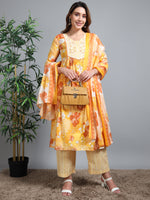 Load image into Gallery viewer, Yellow Summer Bloom Cotton Kurti Set