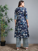 Load image into Gallery viewer, Navy BlueSummer Bloom Cotton Kurti Set