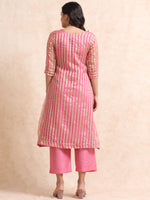 Load image into Gallery viewer, Pink A-Line Tissue Banarasi Broad Stripe Fancy Premium Kurti Set